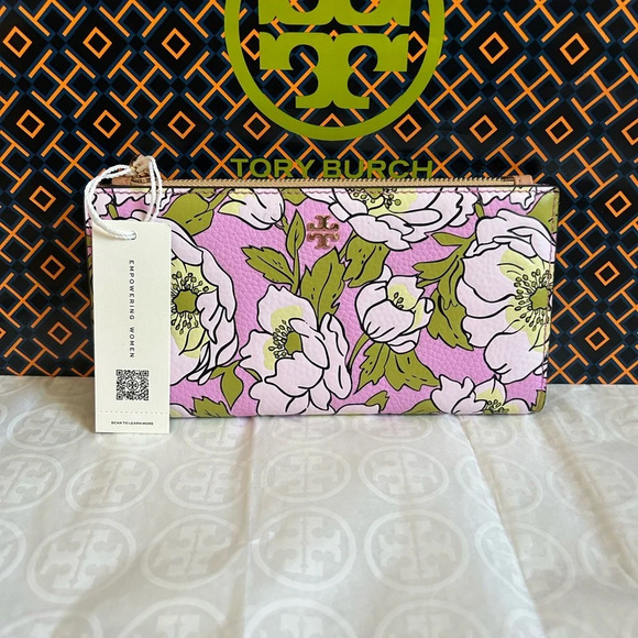 Tory Burch Handbags - Tory Burch Blake Printed Slim Wallet Bold Flowers Combo E Gold Pink Green Tan